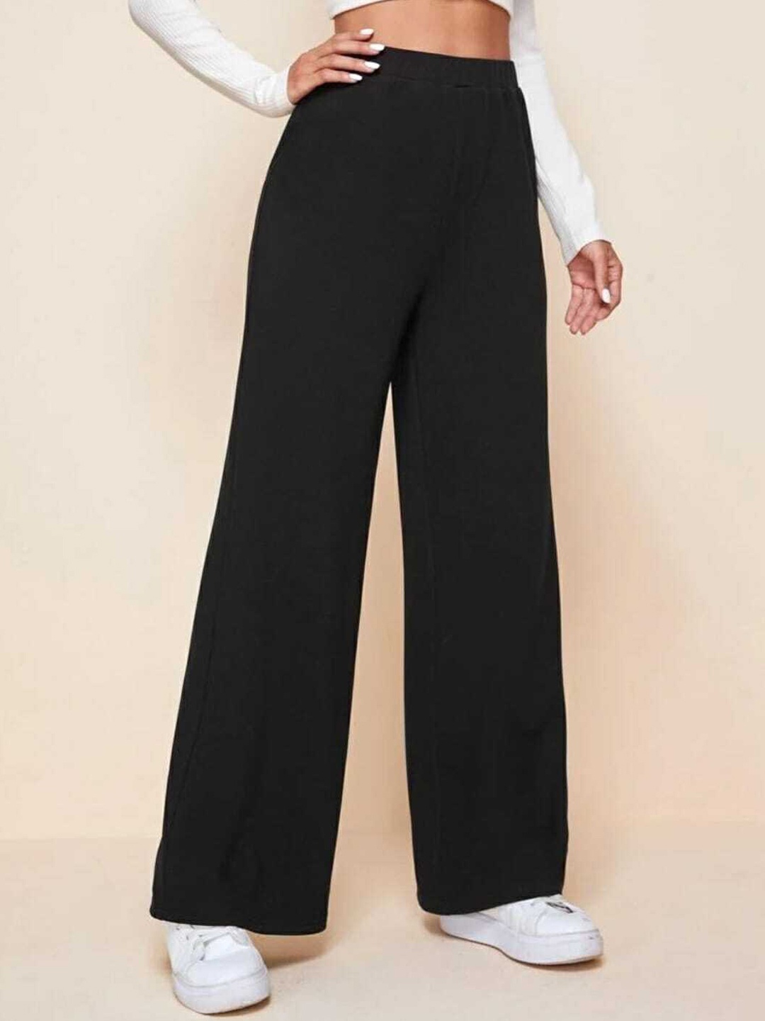 

Next One Women Classic Straight Fit High-Rise Easy Wash Parallel Trousers, Black