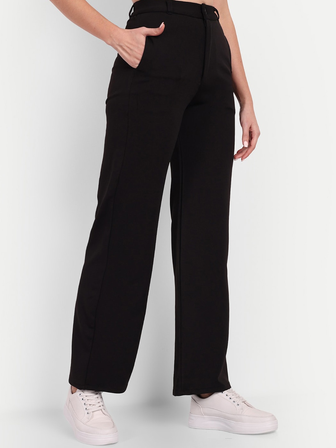 

Next One Women Relaxed Loose Fit High-Rise Easy Wash Trousers, Black