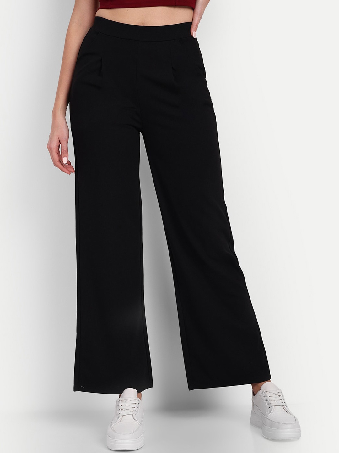

Next One Women Tailored Loose Fit High-Rise Easy Wash Parallel Trousers, Black