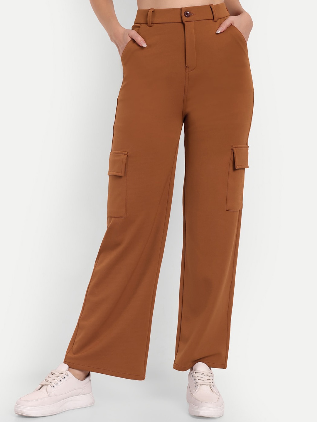 

Next One Women Smart High-Rise Easy Wash Straight Fit Cargo Trousers, Tan