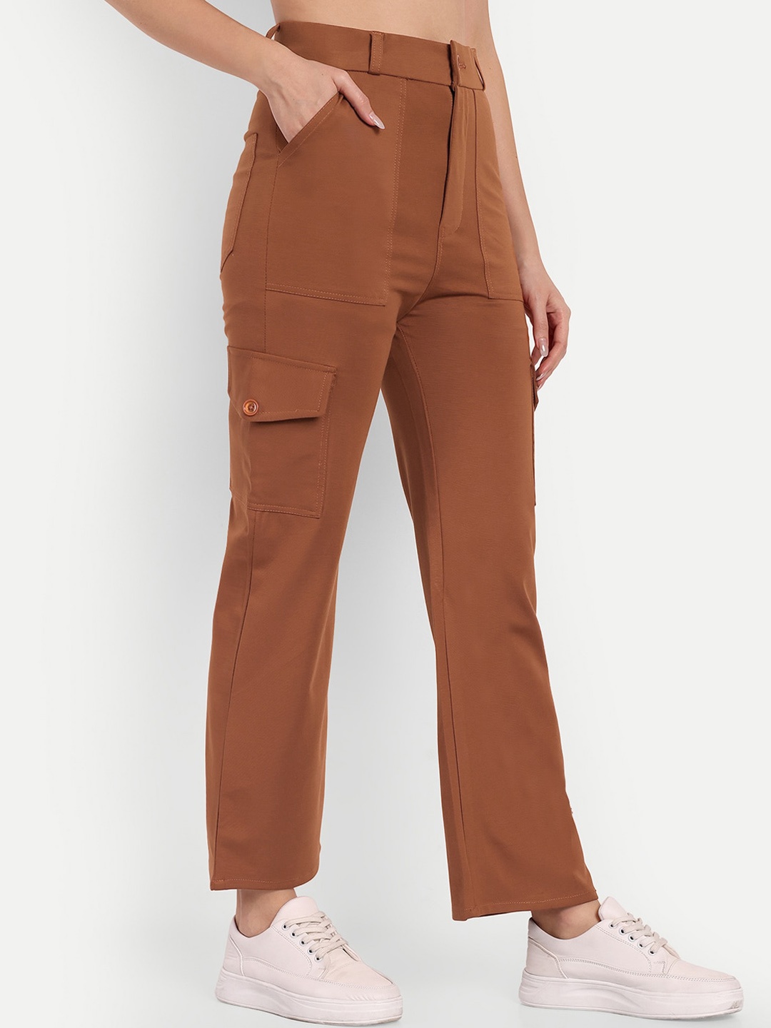 

Next One Women Smart Straight Fit High-Rise Easy Wash Cargo Trousers, Tan