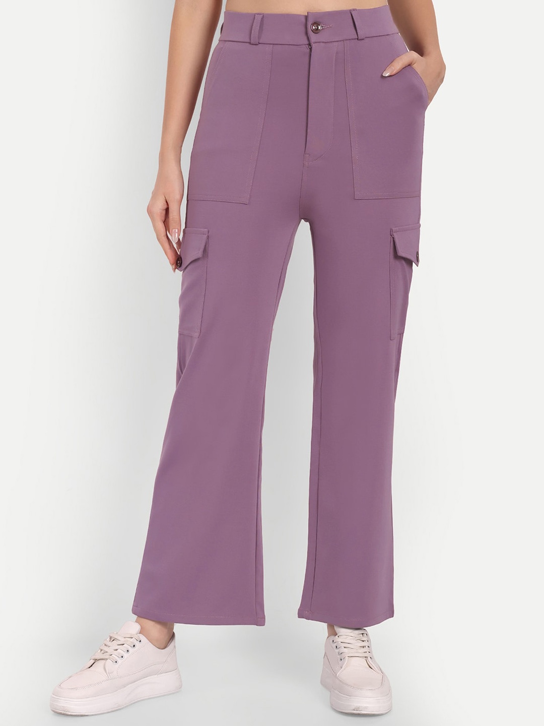 

Next One Women Smart Straight Fit High-Rise Easy Wash Cargos, Violet