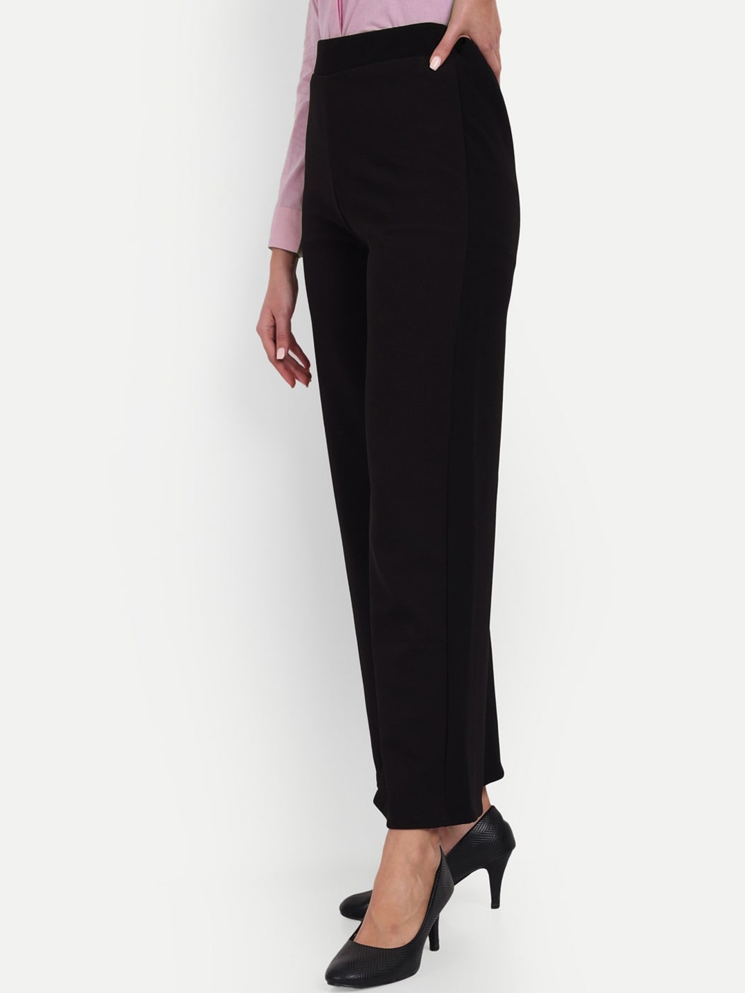 

Next One Women Smart Loose Fit High-Rise Easy Wash Parallel Trousers, Black