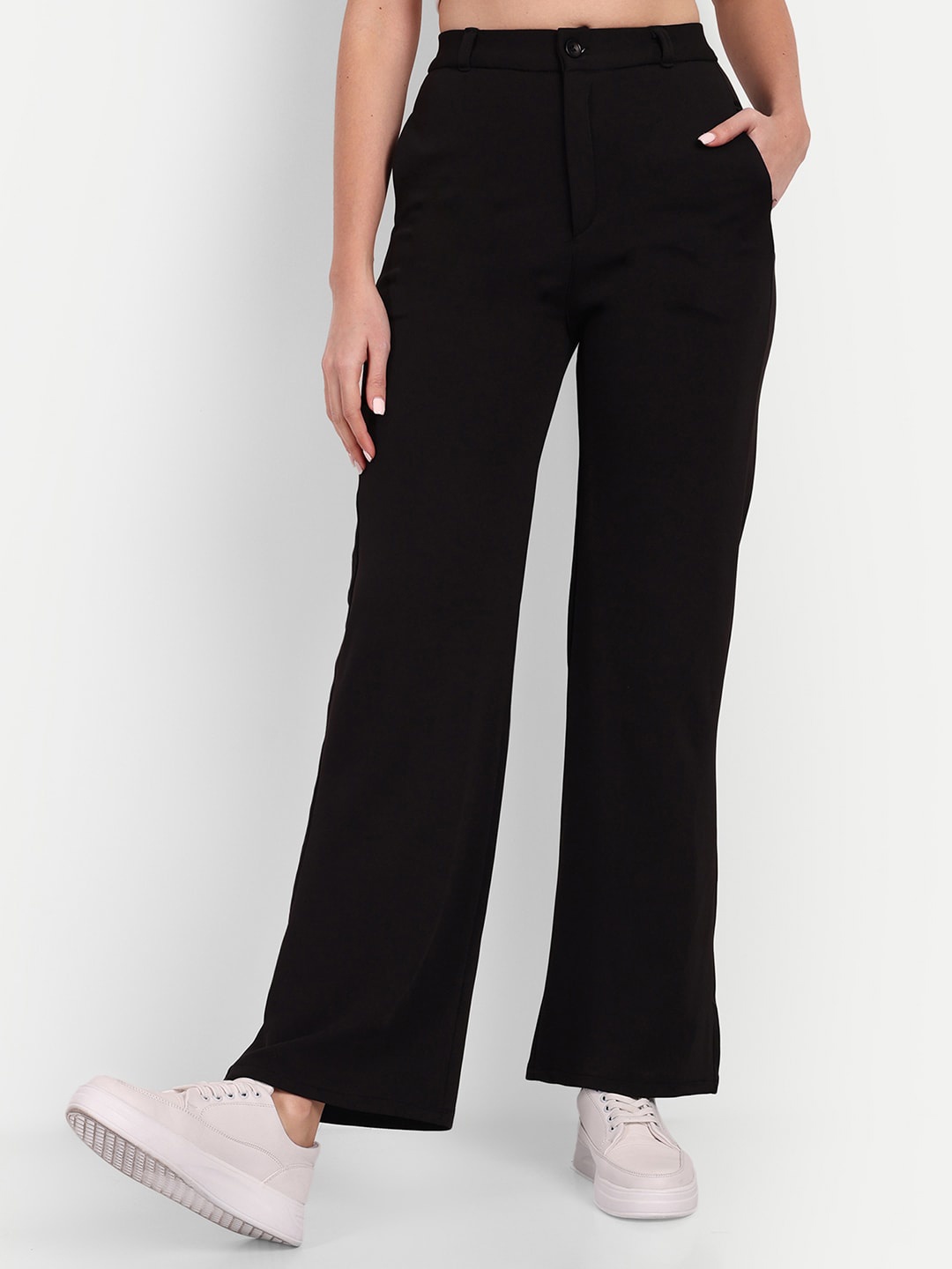 

Next One Women Smart Loose Fit High-Rise Easy Wash Parallel Trousers, Black