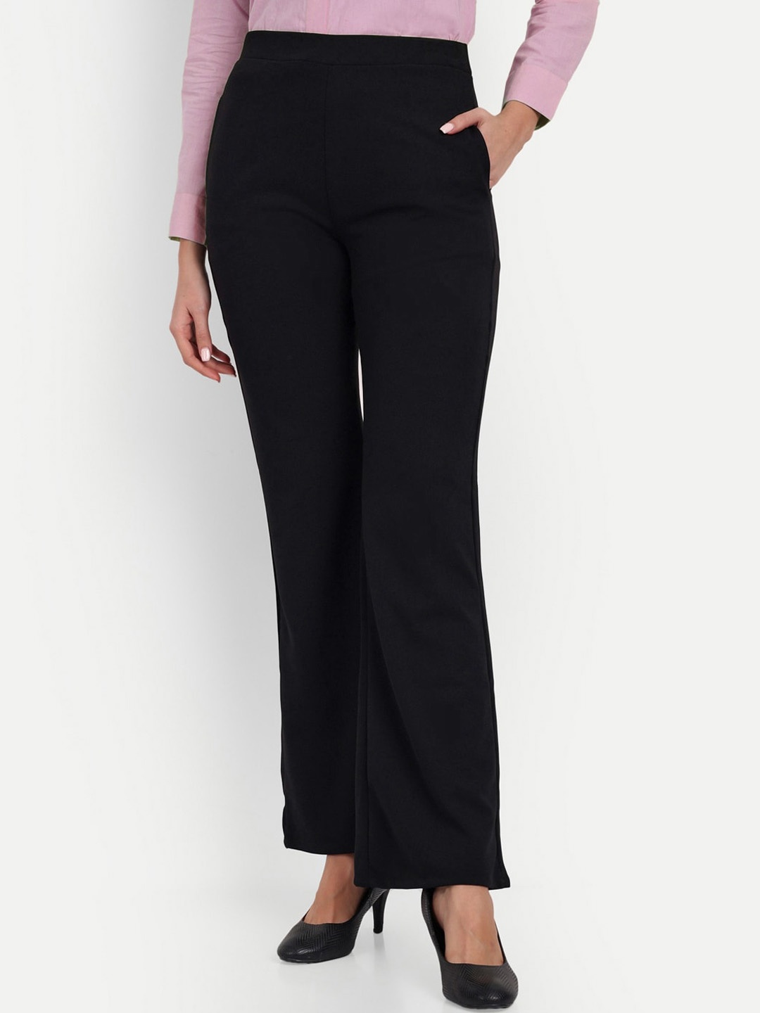 

Next One Women Relaxed High-Rise Non Iron Flared Bootcut Trousers, Black