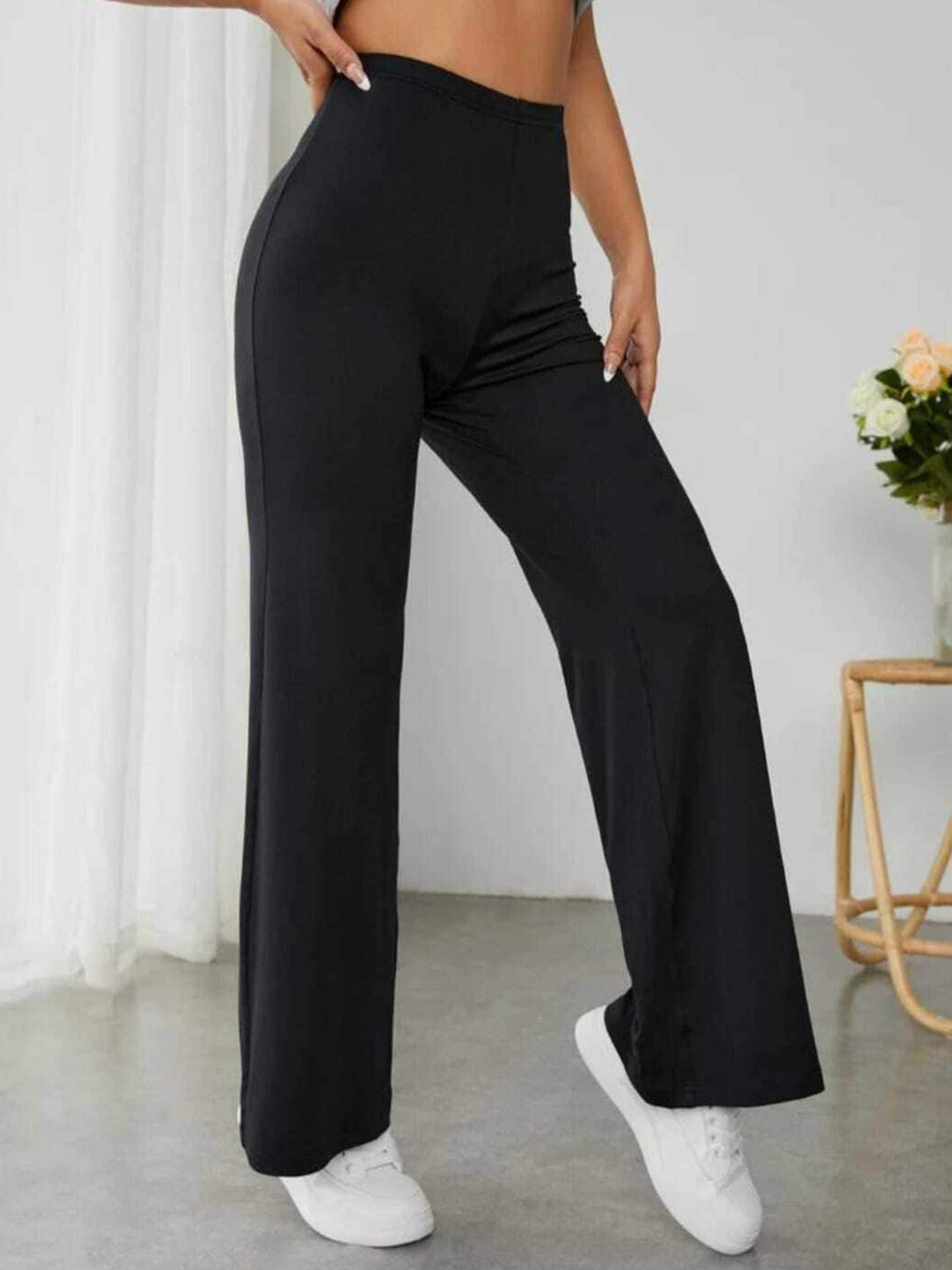 

Next One Women Classic Straight Fit High-Rise Easy Wash Trousers, Black