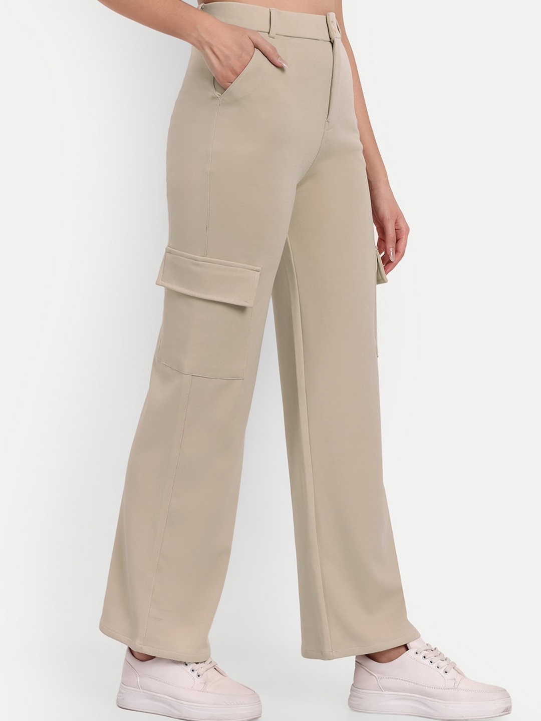 

Next One Women Smart Straight Fit High-Rise Easy Wash Cargo Trousers, Cream