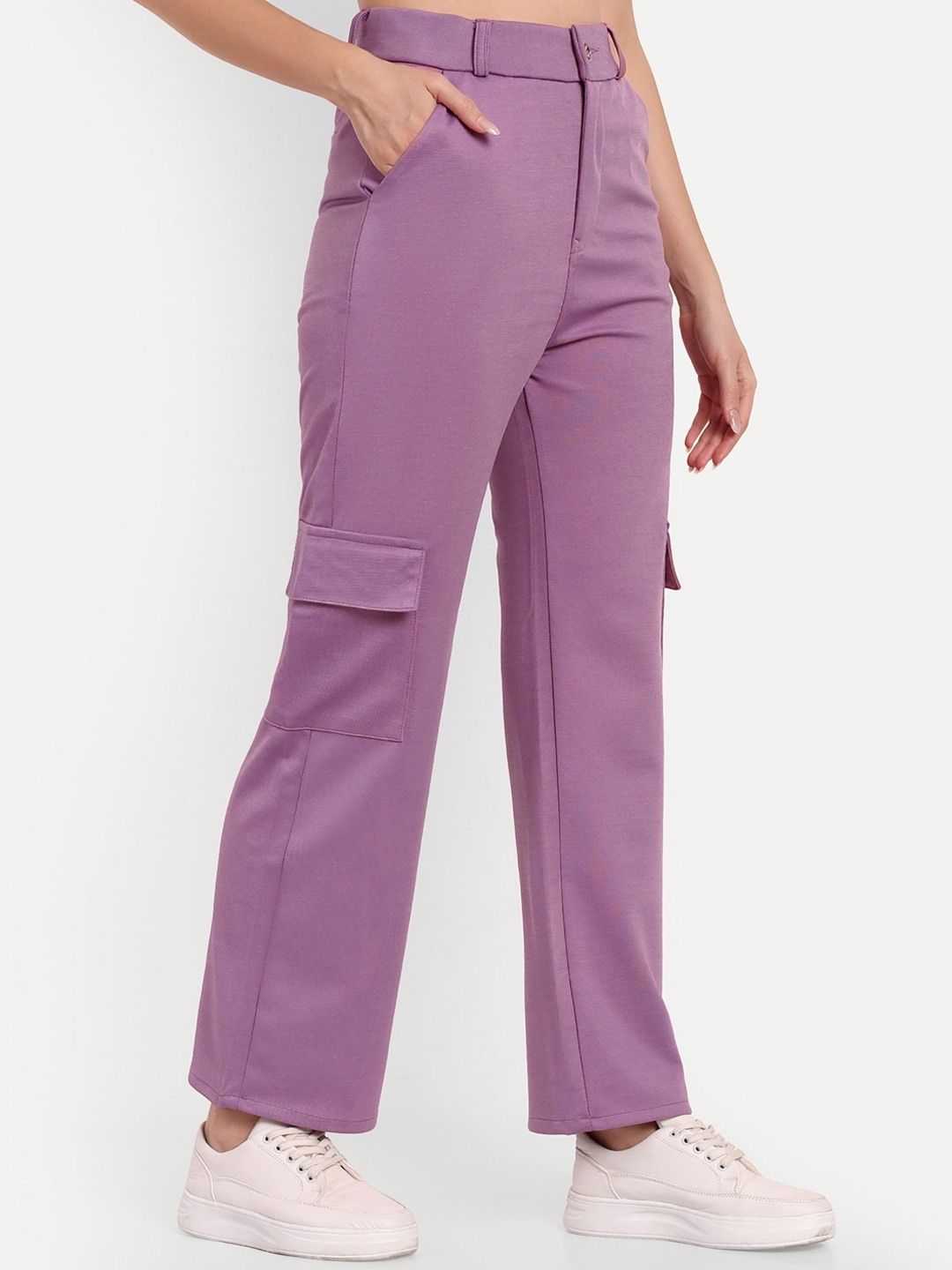 

Next One Women High-Rise Smart Straight Fit Cargos Trousers, Violet