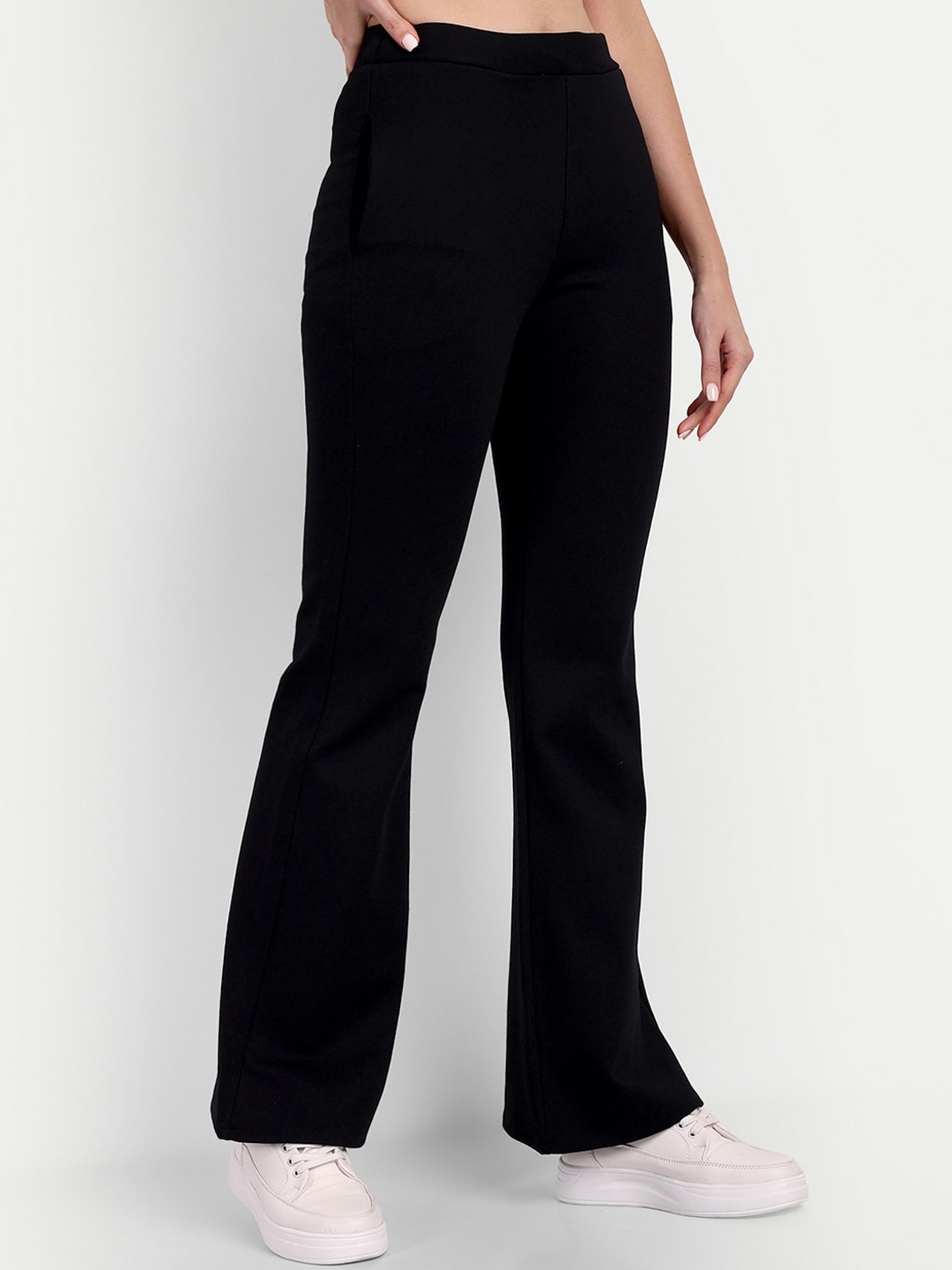 

Next One Women Smart Flared High-Rise Easy Wash Trousers, Black