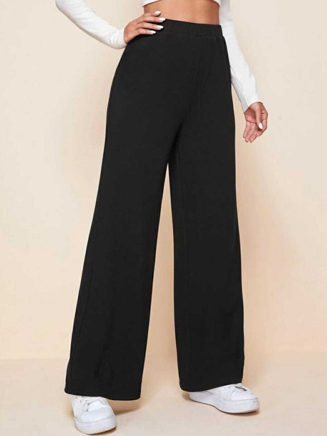 

Next One Women Classic Straight Fit High-Rise Easy Wash Trousers, Black