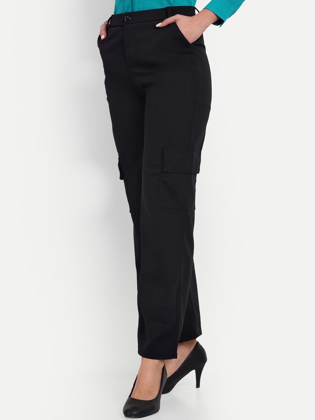 

Next One Women Smart Loose Fit High-Rise Easy Wash Trousers, Black