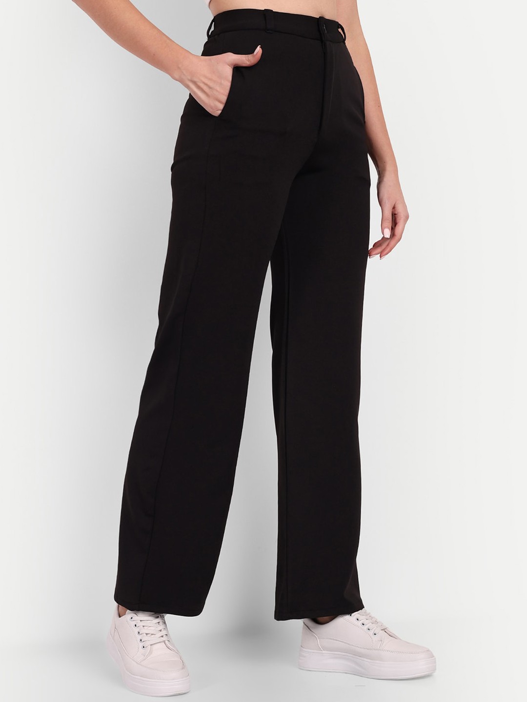 

Next One Women Smart Loose Fit High-Rise Easy Wash Trousers, Black