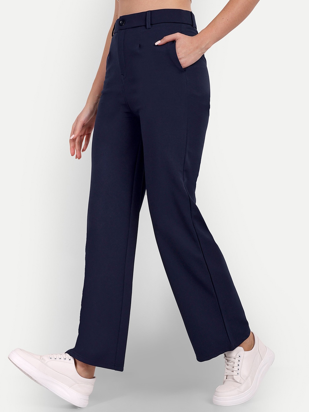 

Next One Women Tailored Straight Fit High-Rise Easy Wash Trousers, Navy blue