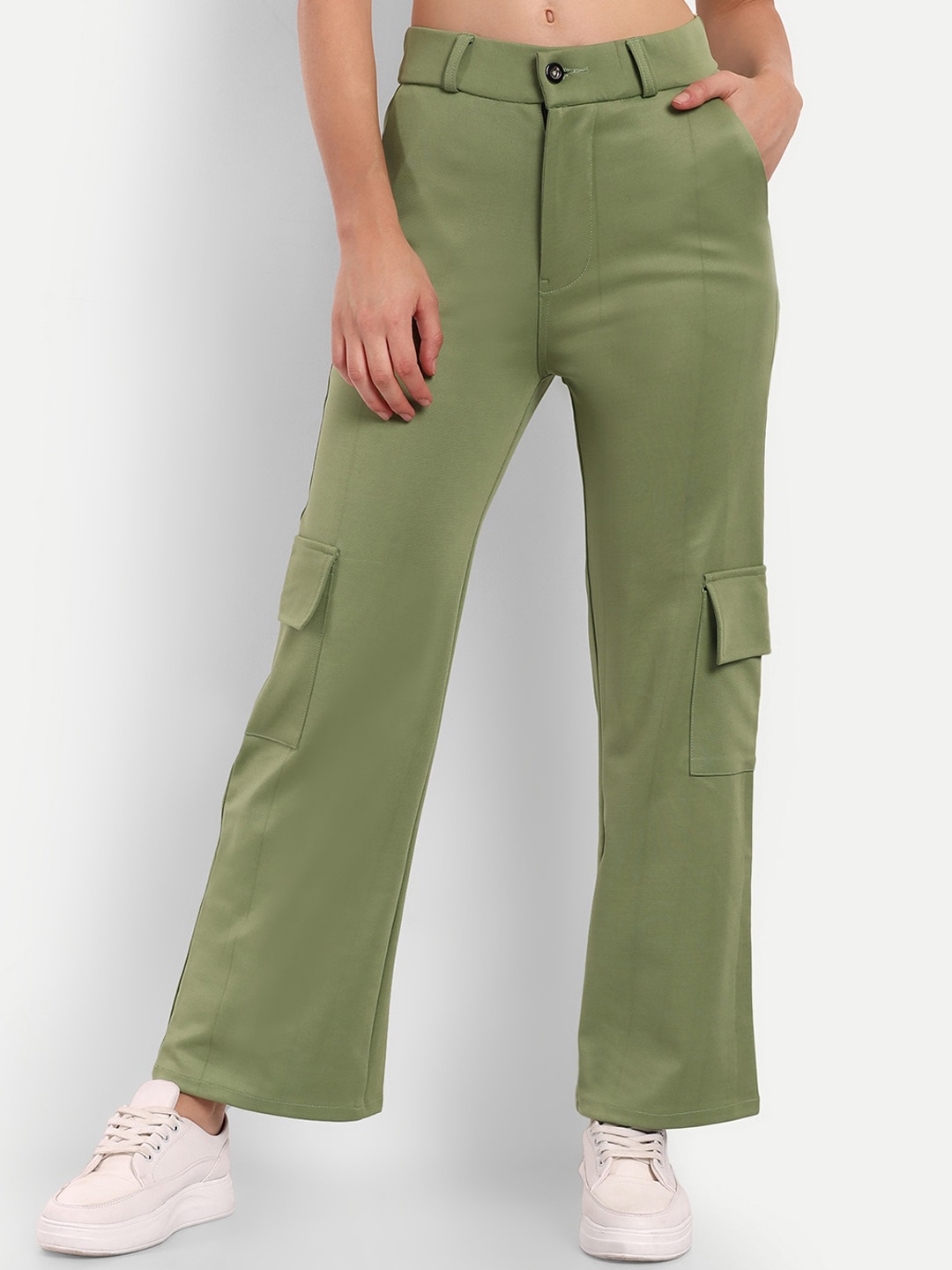 

Next One Women Relaxed Straight Fit High-Rise Easy Wash Cargos, Green