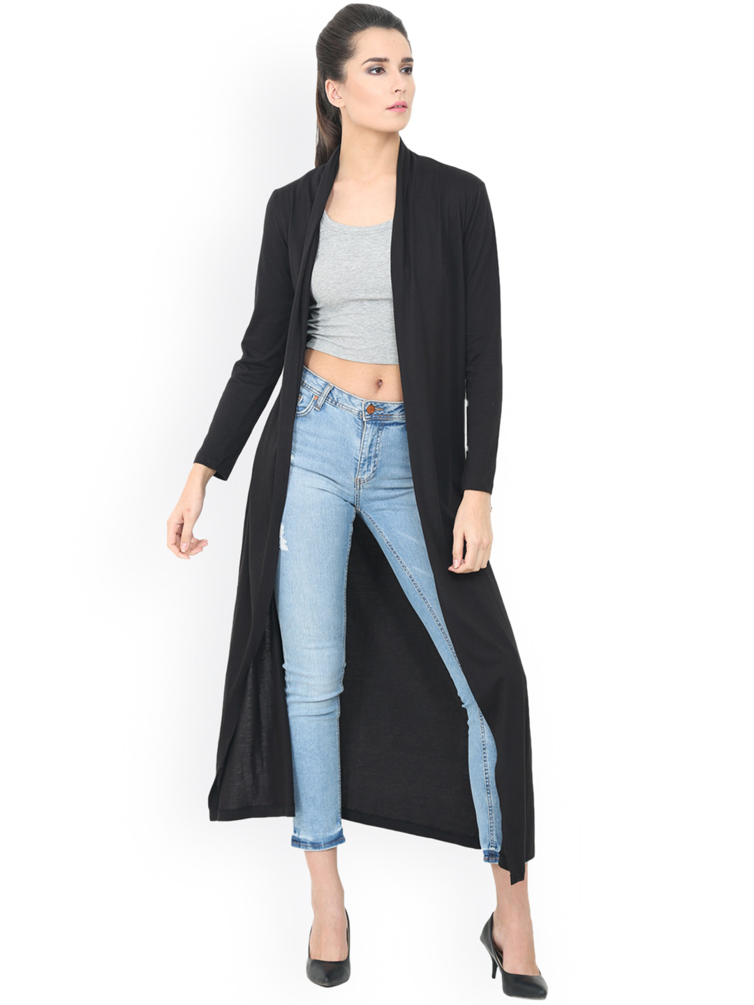 

Trend Arrest Black Solid Open Front Shrug