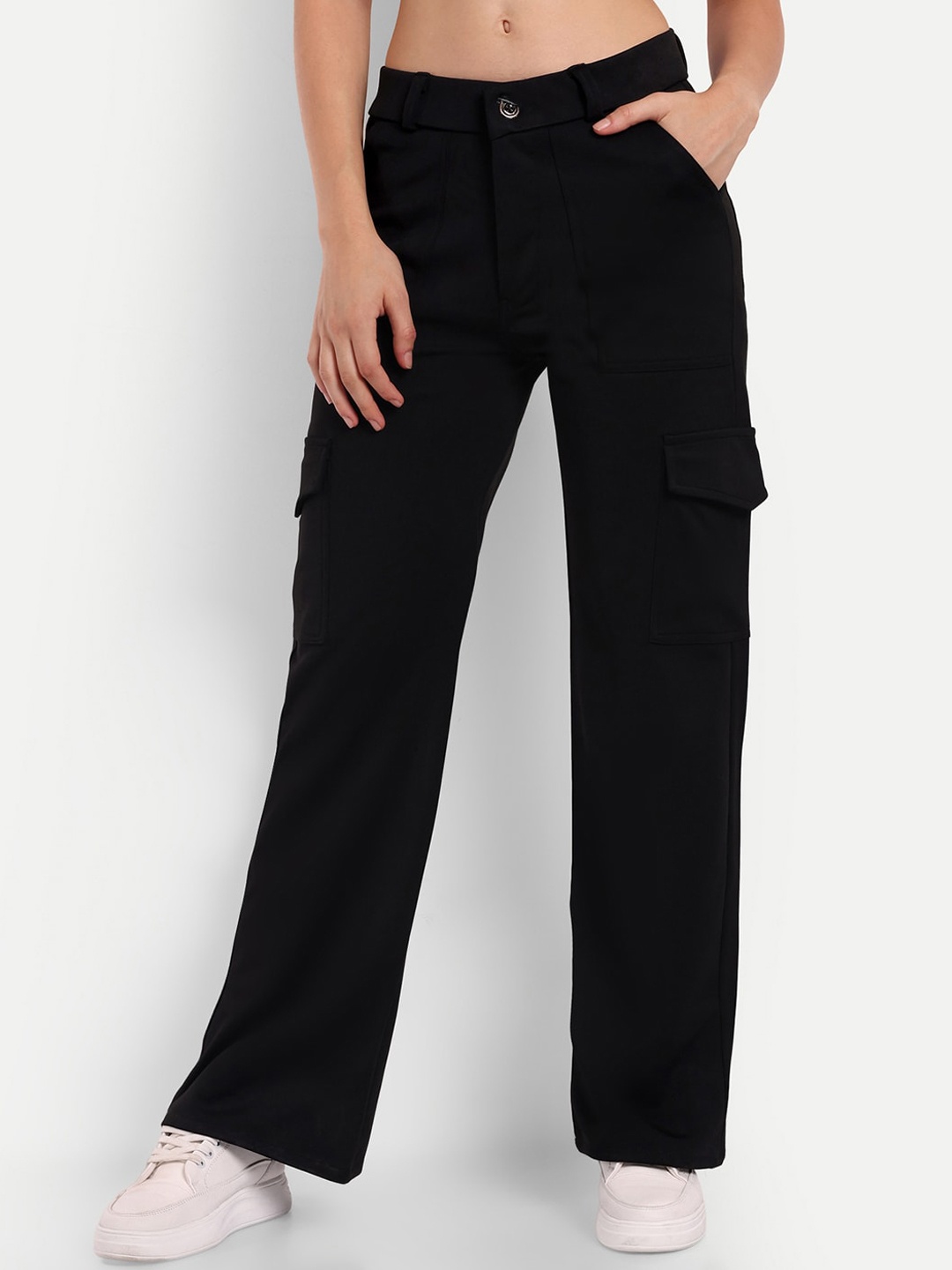 

Next One Women Relaxed Straight Fit High-Rise Easy Wash Cargos, Black