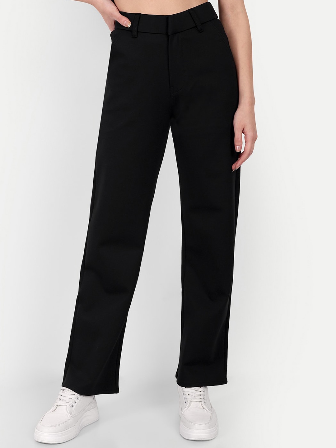 

Next One Women Smart Loose Fit High-Rise Easy Wash Trousers, Black