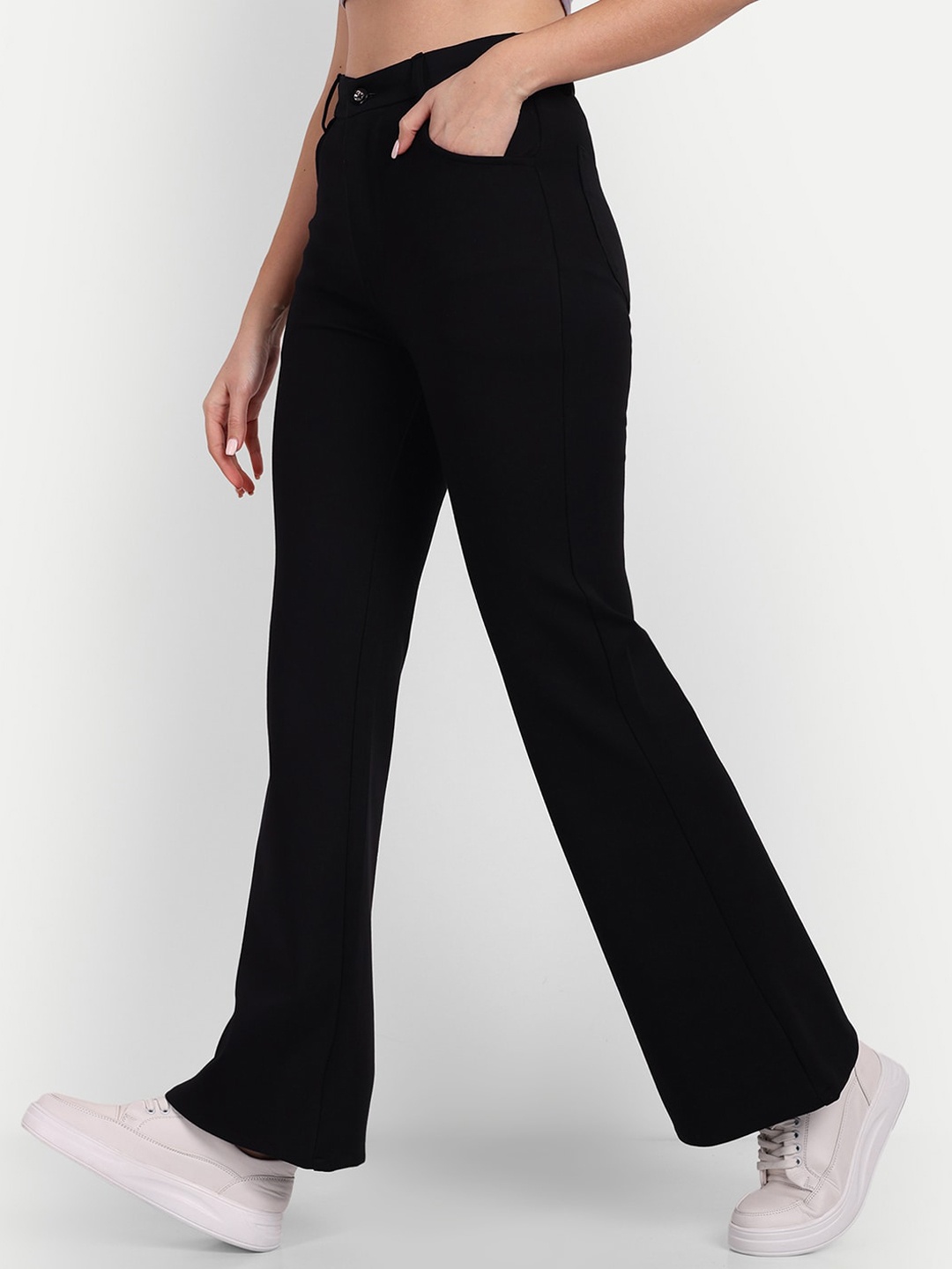 

Next One Women Smart Flared High-Rise Easy Wash Bootcut Trousers, Black