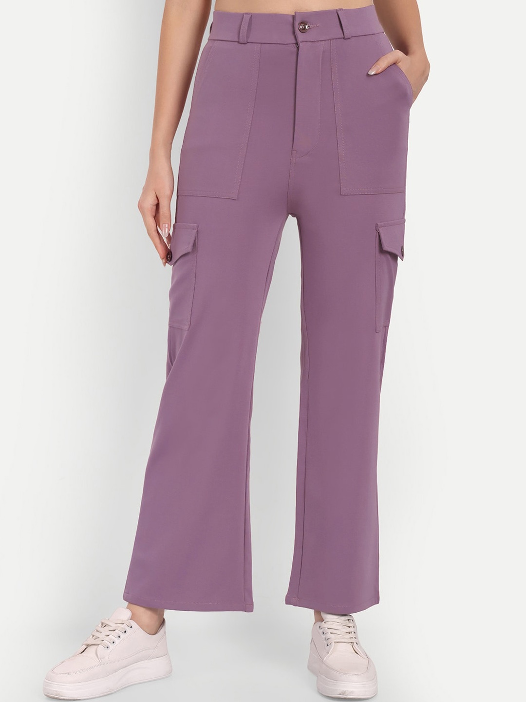 

Next One Women Smart Straight Fit High-Rise Easy Wash Cargos Trousers, Violet
