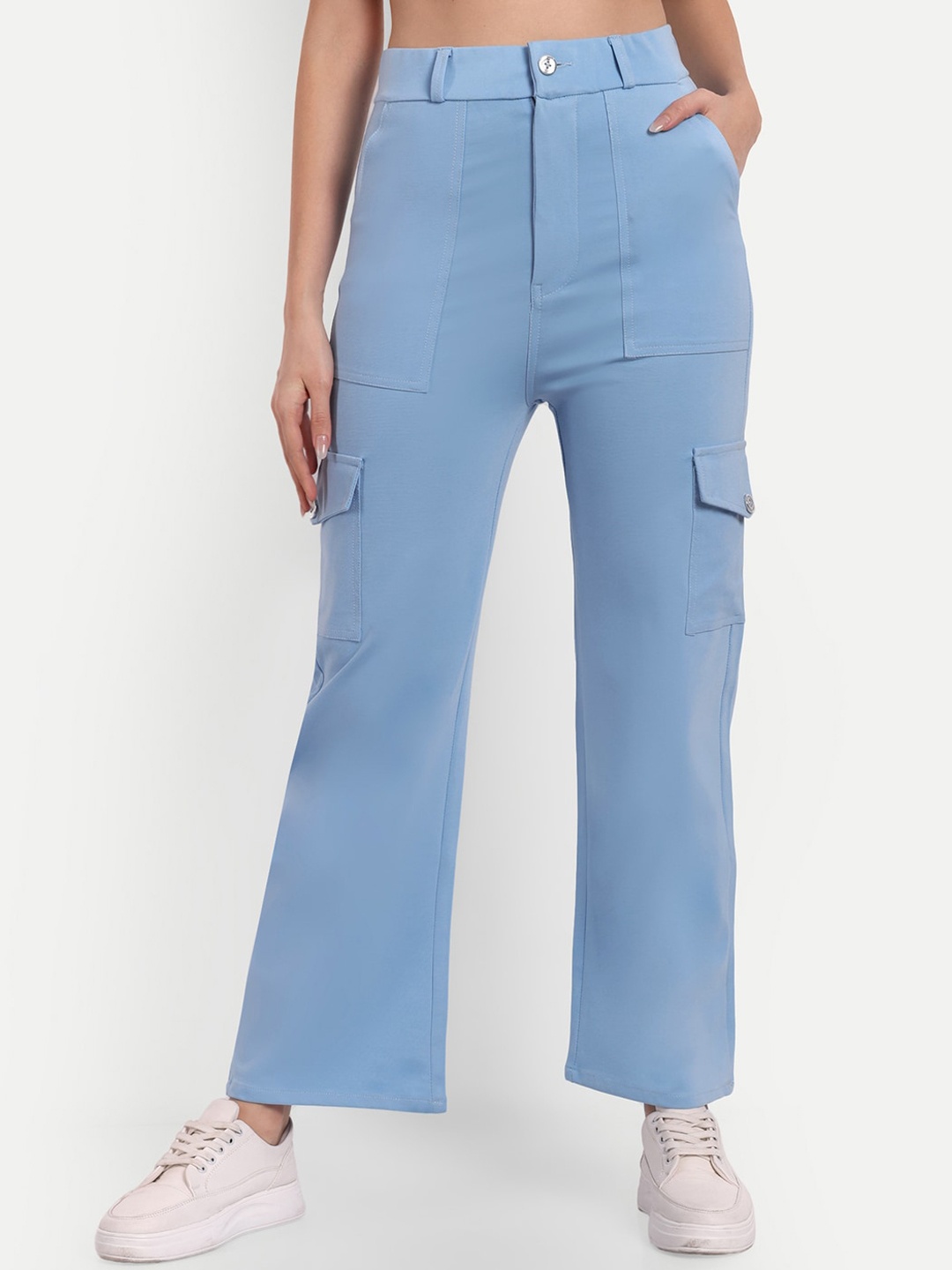 

Next One Women Smart Straight Fit High-Rise Easy Wash Cargos Trousers, Blue