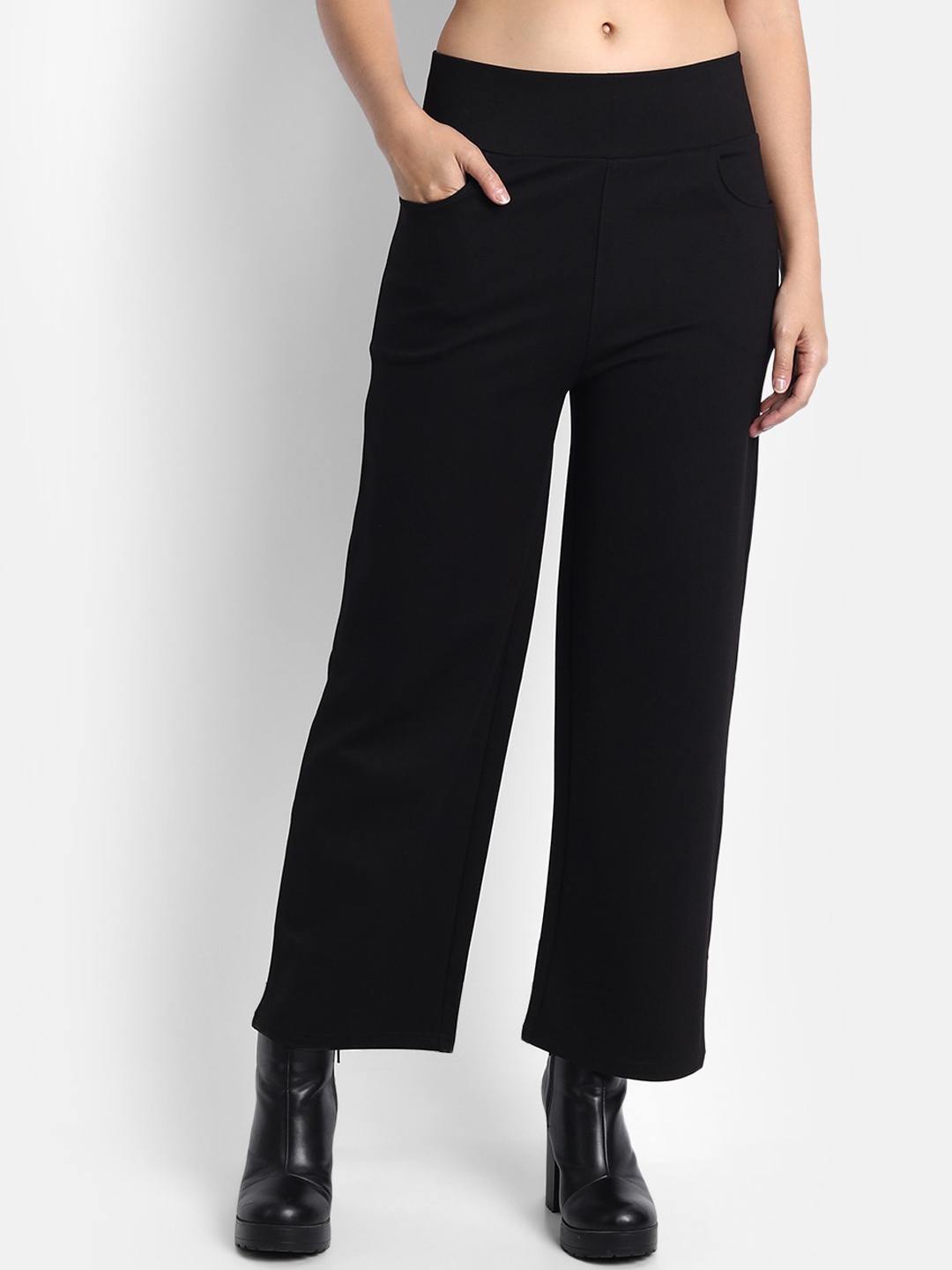 

Next One Women Relaxed Straight Fit High-Rise Easy Wash Trousers, Black