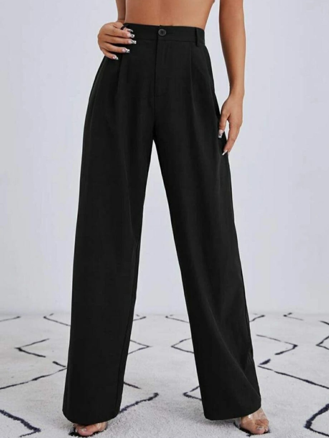 

Next One Women Relaxed Loose Fit High-Rise Easy Wash Trousers, Black