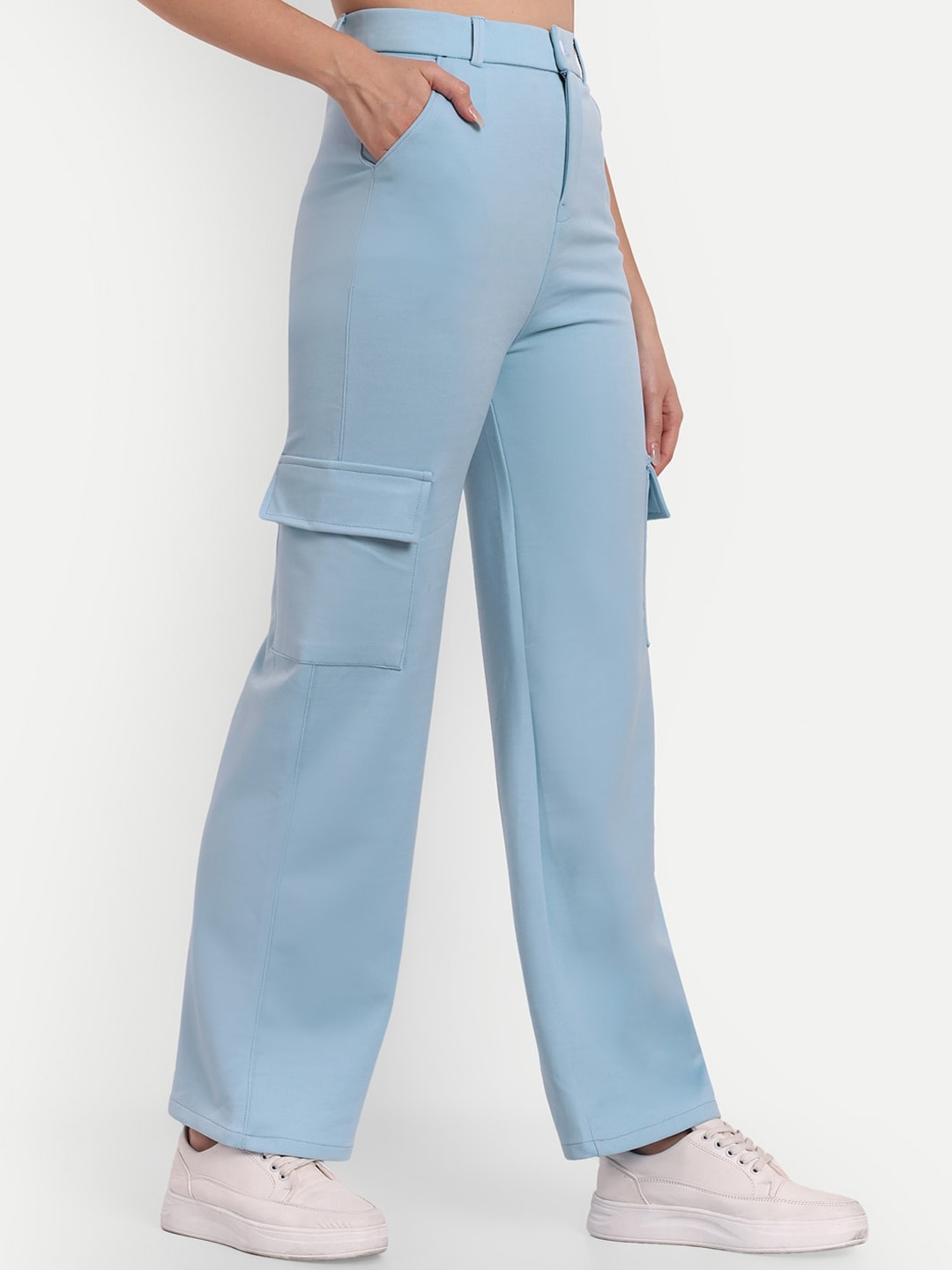 

Next One Women Smart Straight Fit High-Rise Easy Wash Cargo Trousers, Blue