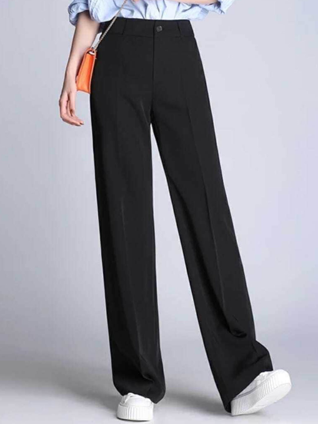 

Next One Women Classic Loose Fit High-Rise Easy Wash Parallel Trousers, Black