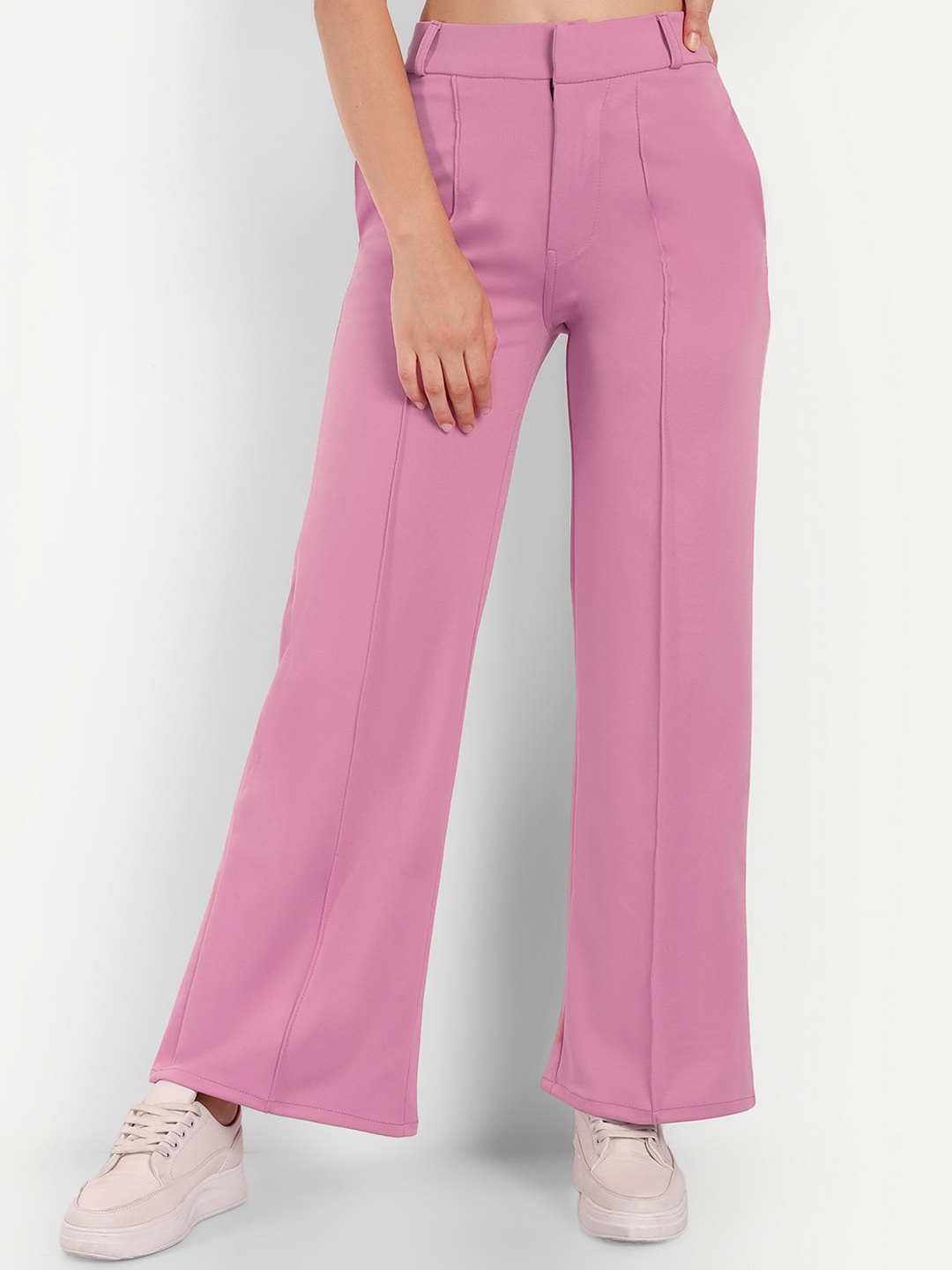 

Next One Women Smart Straight Fit High-Rise Easy Wash Trousers, Pink