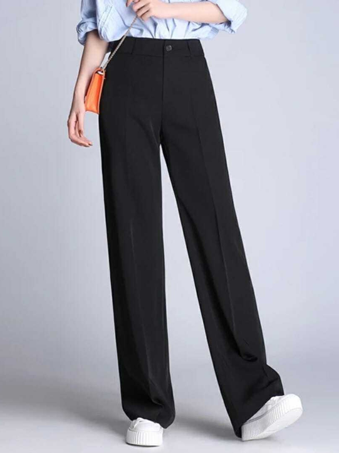

Next One Women Relaxed Straight Leg Loose Fit High-Rise Easy Wash Trousers, Black