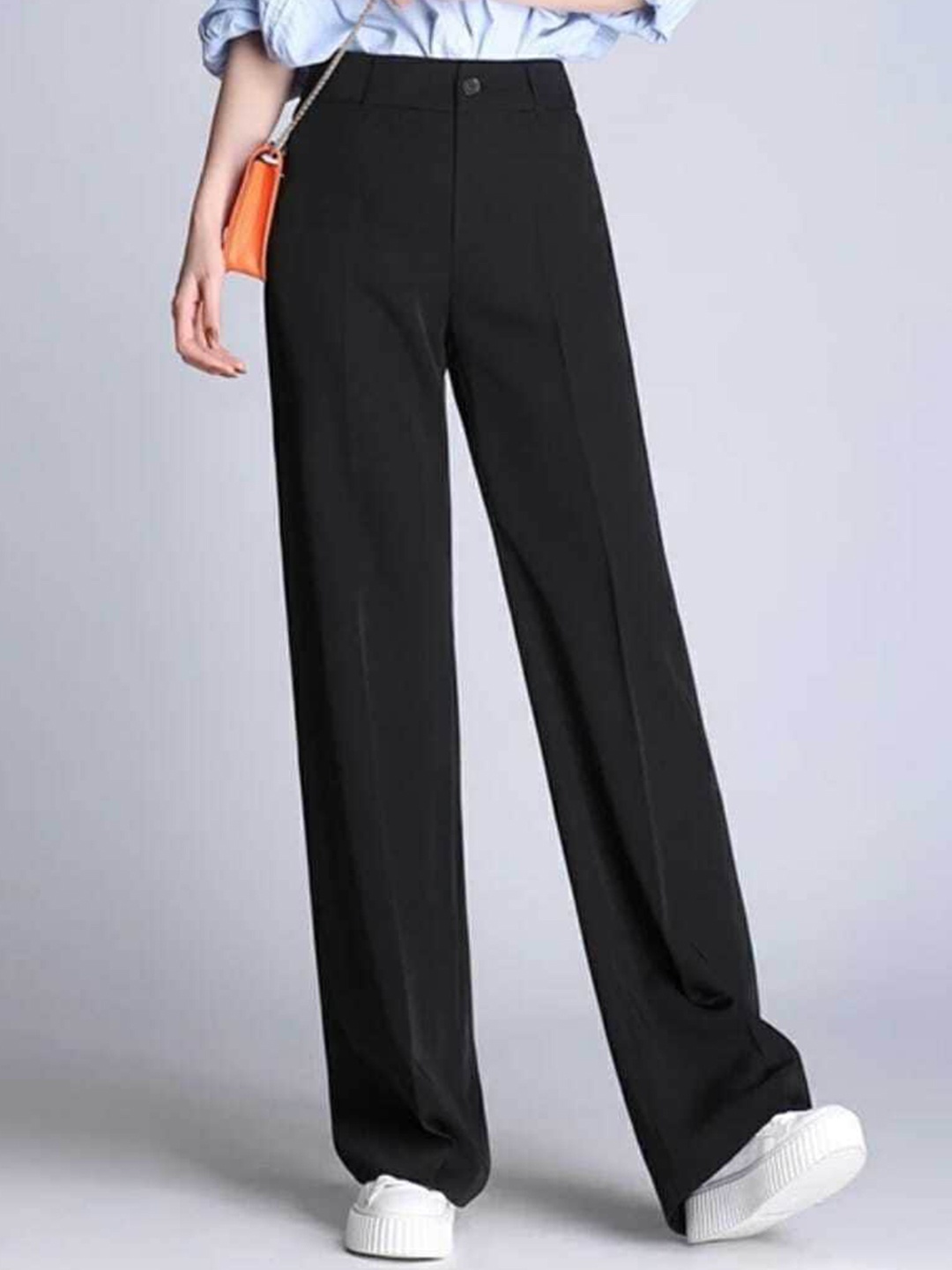 

Next One Women Relaxed Straight Leg Loose Fit High-Rise Easy Wash Trousers, Black