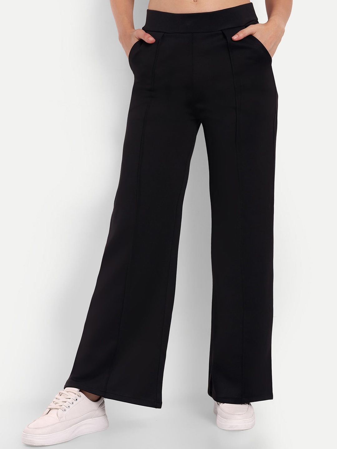 

Next One Women Smart Straight Fit High-Rise Easy Wash Pleated Trousers, Black