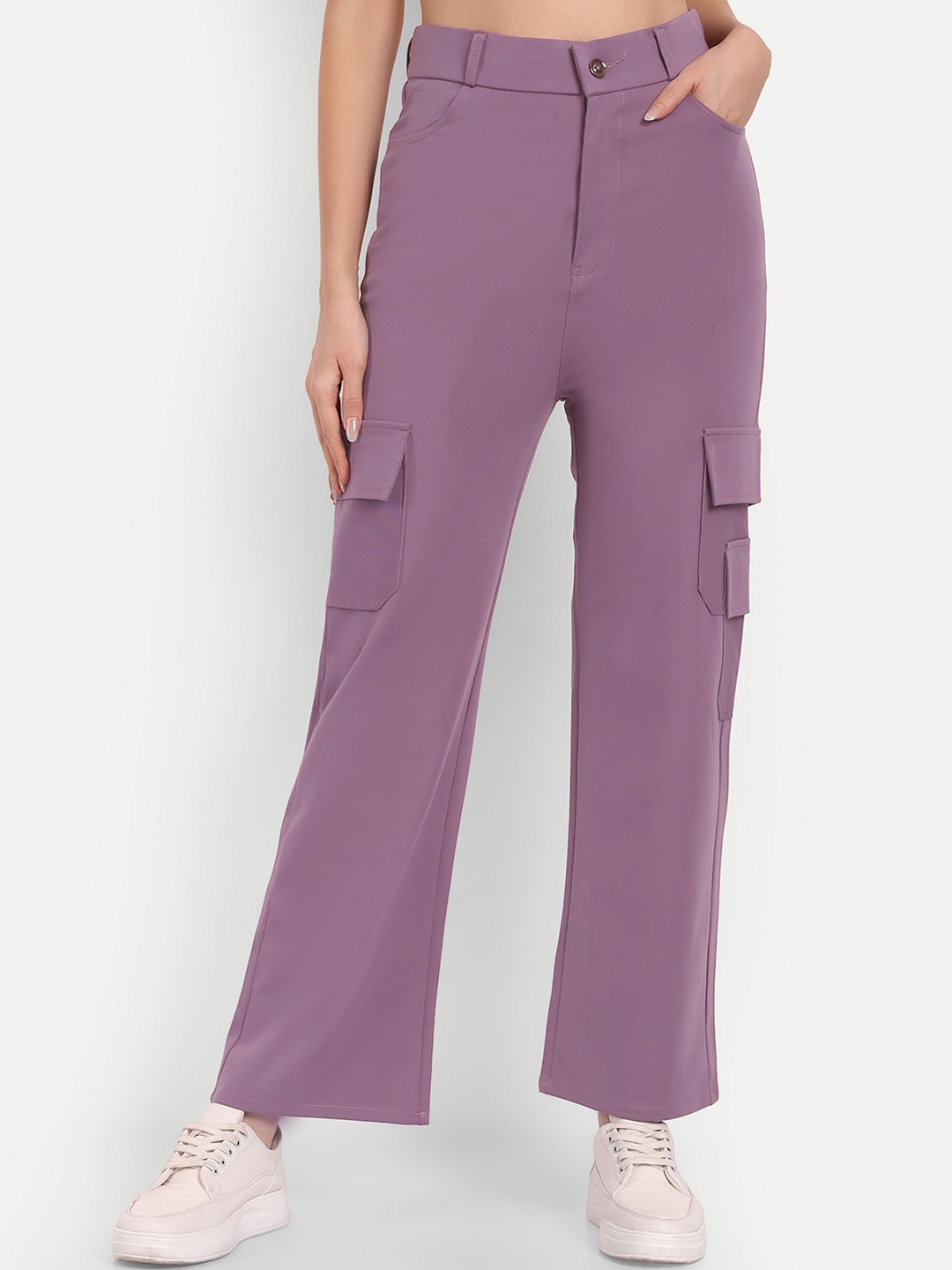 

Next One Women Smart Straight Fit High-Rise Easy Wash Cargos Trousers, Purple