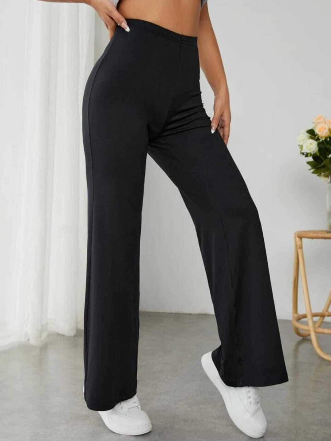 

Next One Women Relaxed Straight Leg Loose Fit High-Rise Easy Wash Parallel Trousers, Black