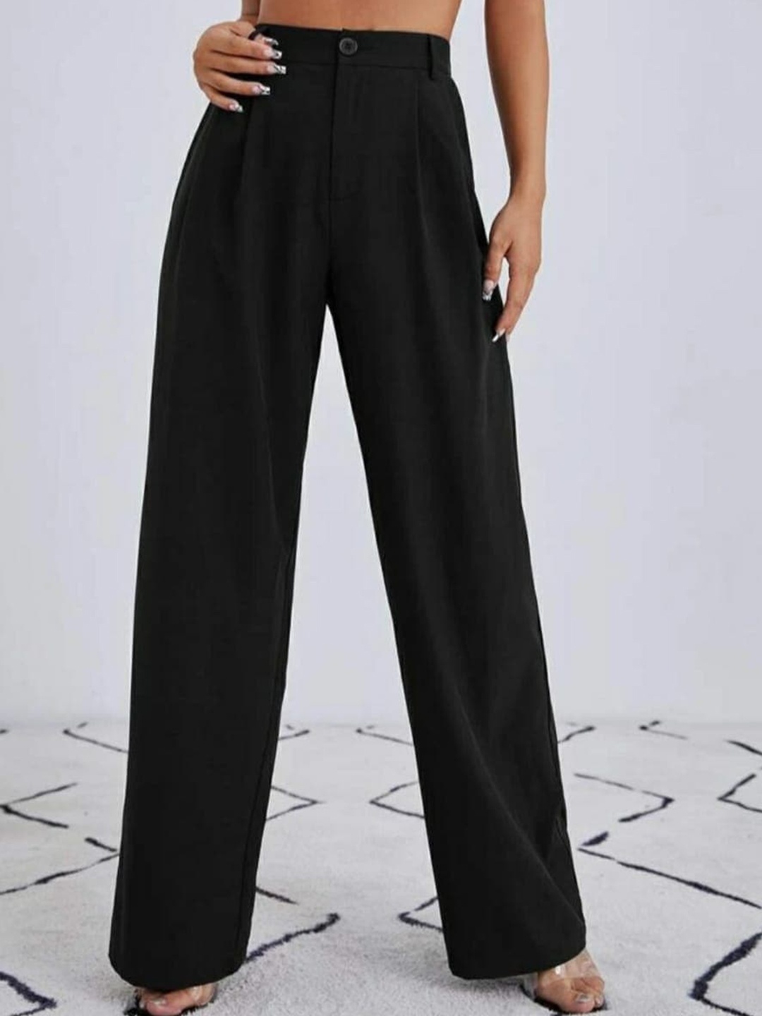 

Next One Women Relaxed Straight Leg Loose Fit High-Rise Easy Wash Trousers, Black