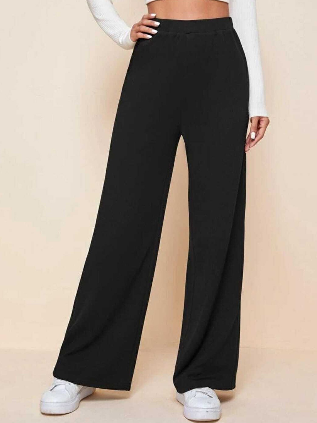 

Next One Relaxed Straight Leg Loose Fit High-Rise Easy Wash Parallel Trousers, Black