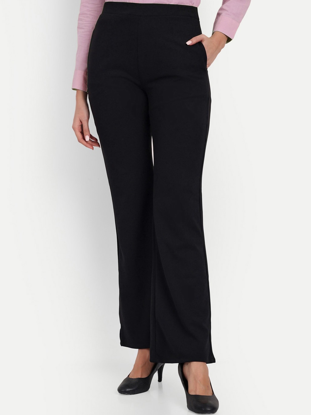 

Next One Women Relaxed Flared High-Rise Non Iron Formal Trousers, Black