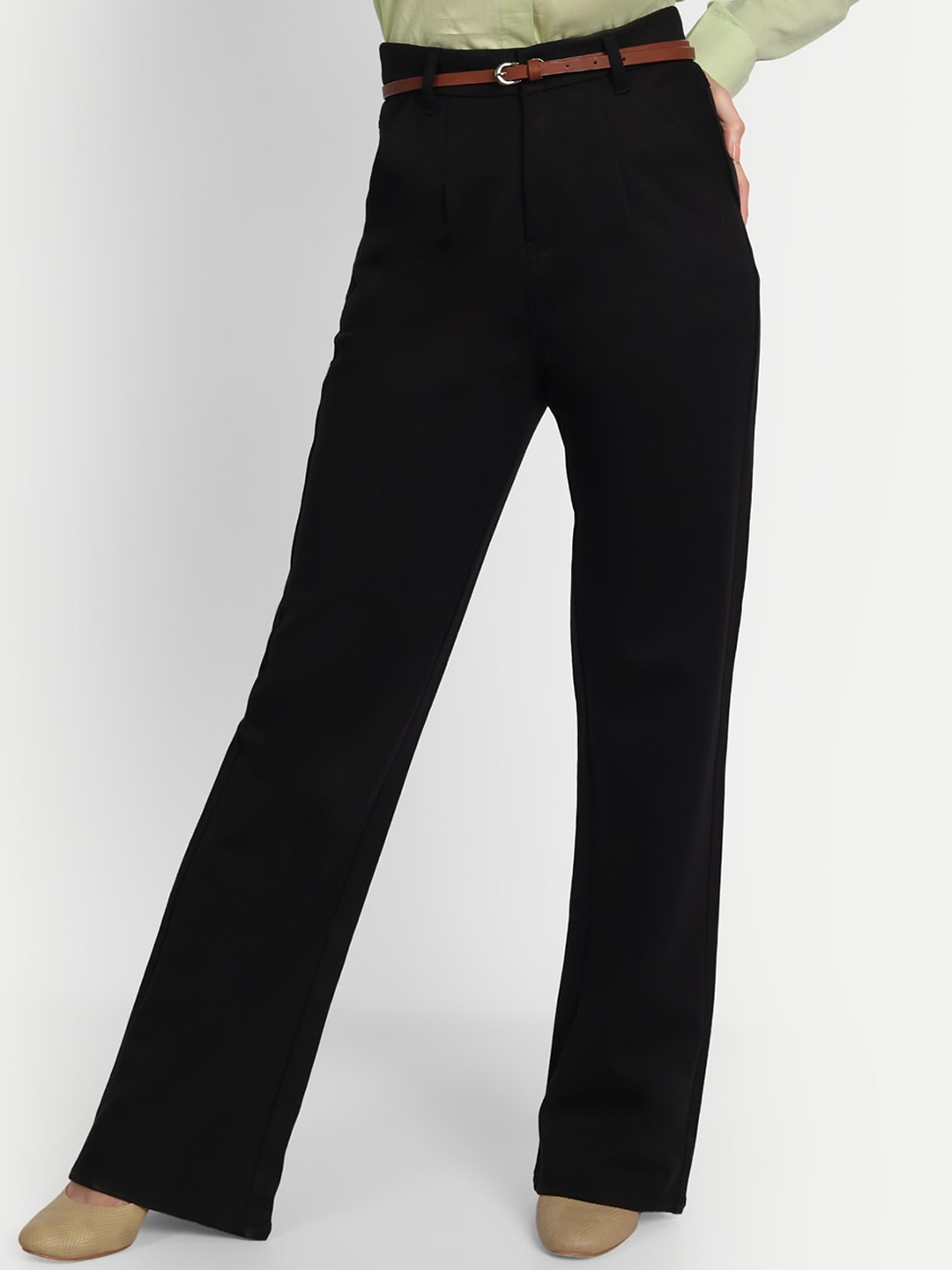 

Next One Women High-Rise Pleated Korean Trousers, Black