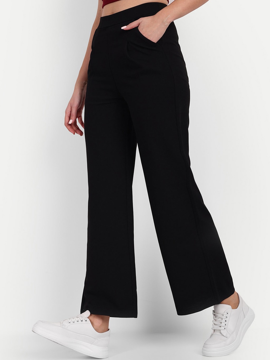 

Next One Women Smart Loose Fit High-Rise Easy Wash Parallel Trousers, Black