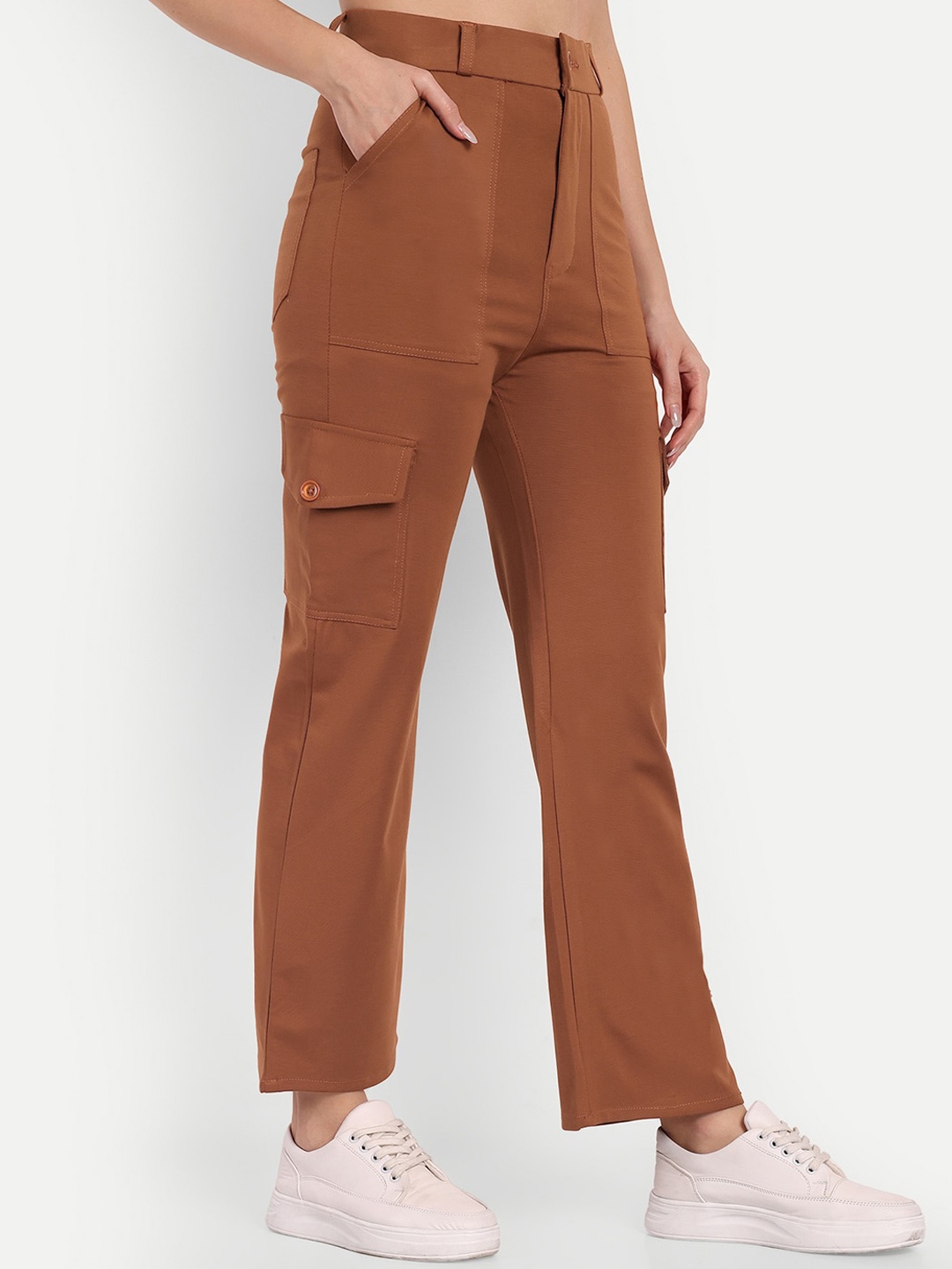 

Next One Women Smart Straight Fit High-Rise Easy Wash Cargo Trousers, Tan