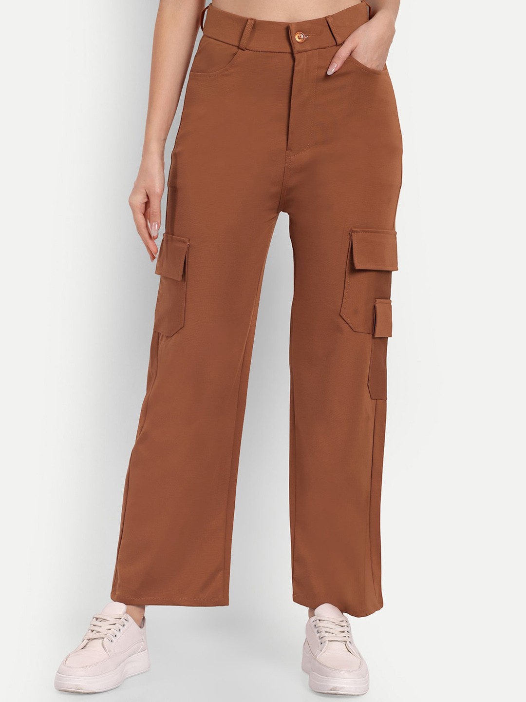

Next One Women Smart Straight Fit High-Rise Easy Wash Cargos, Tan