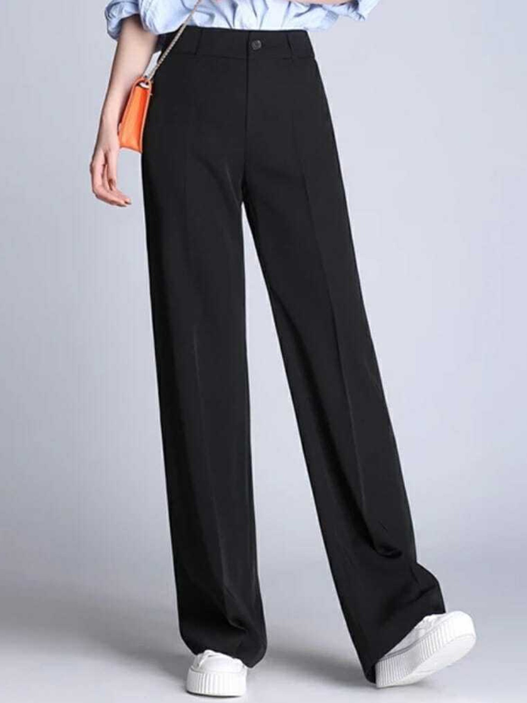 

Next One Women Smart Straight Fit High-Rise Easy Wash Trousers, Black