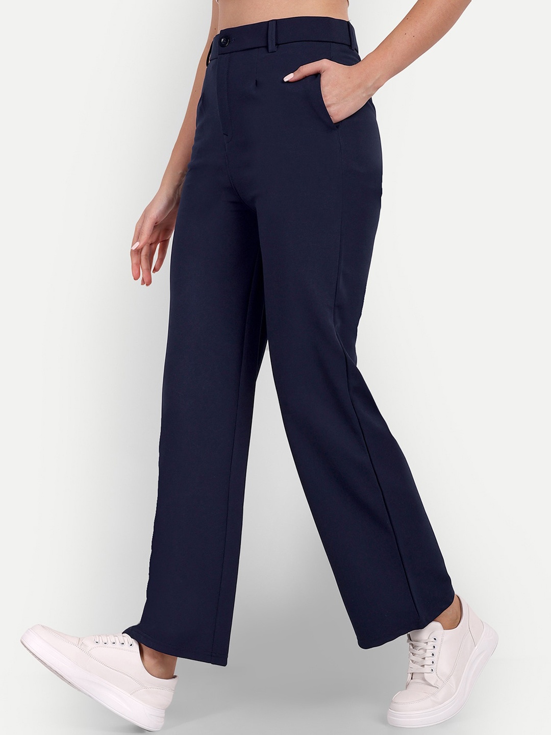 

Next One Women Tailored High-Rise Easy Wash Straight Fit Parallel Trousers, Navy blue