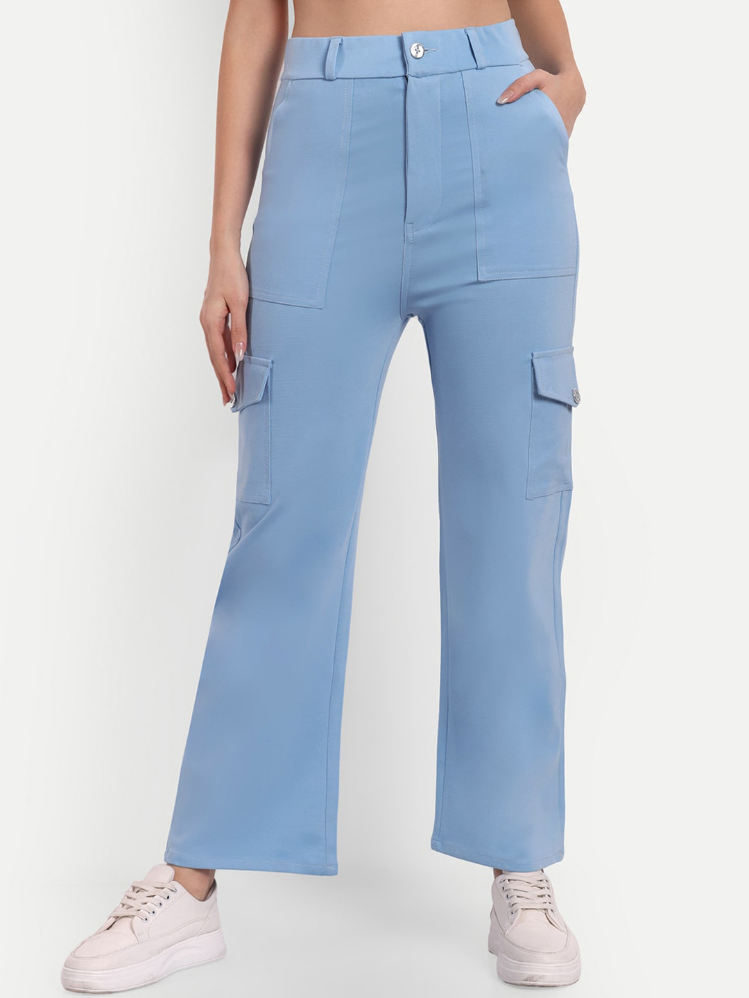 

Next One Women Smart Straight Fit High-Rise Easy Wash Cargo Trousers, Blue