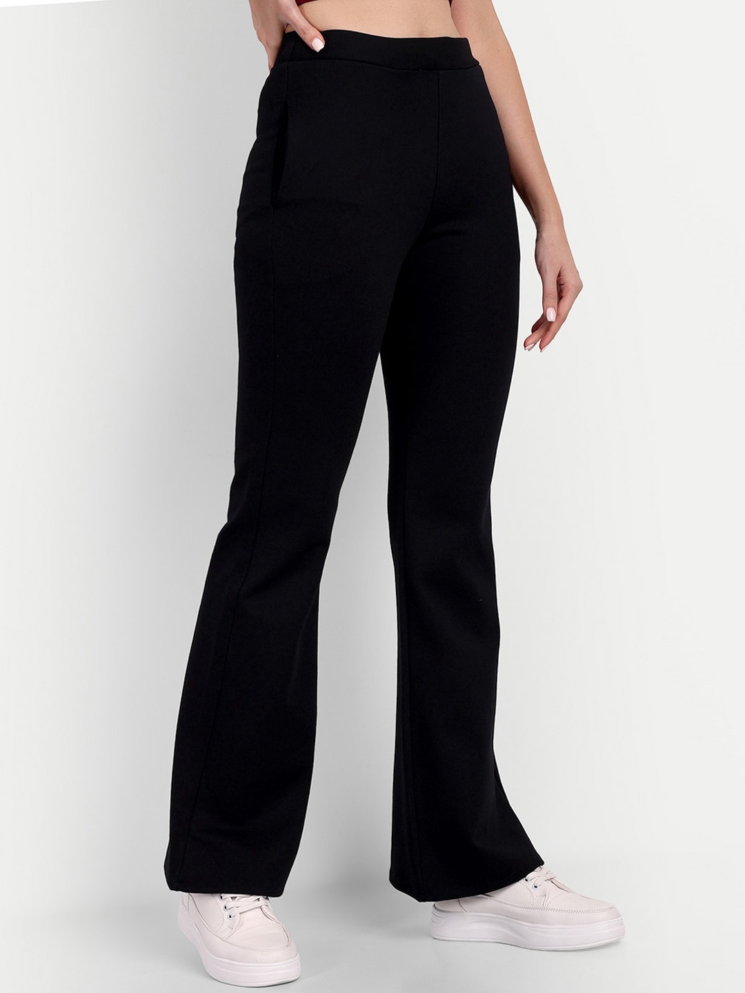 

Next One Women Smart Flared High-Rise Easy Wash Bootcut Trousers, Black