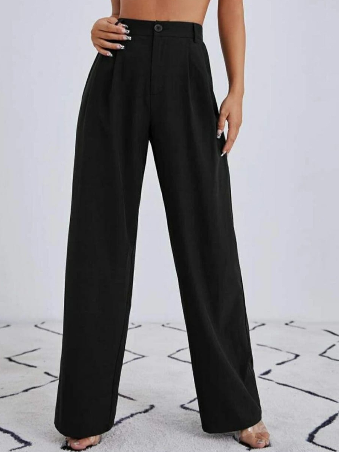 

Next One Women Relaxed Straight Leg Loose Fit Wide Leg Trousers, Black