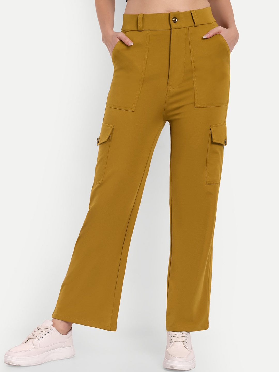 

Next One Women Smart Straight Fit High-Rise Easy Wash Cargos, Mustard