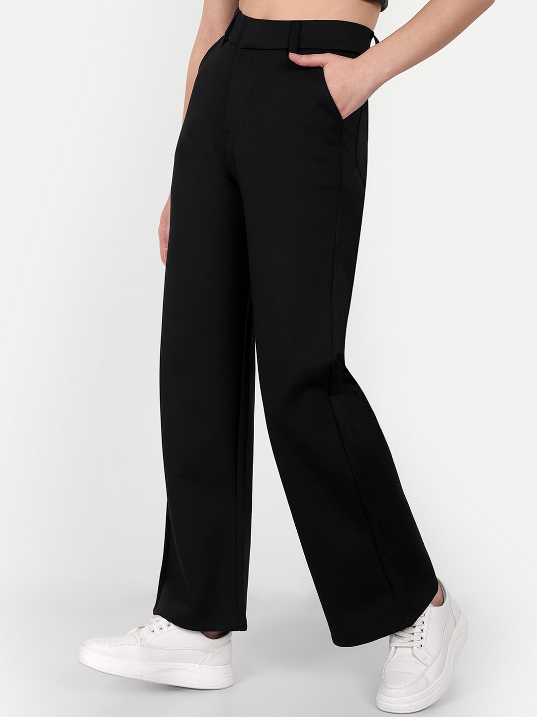 

Next One Women Relaxed Straight Leg Loose Fit High-Rise Easy Wash Trousers, Black