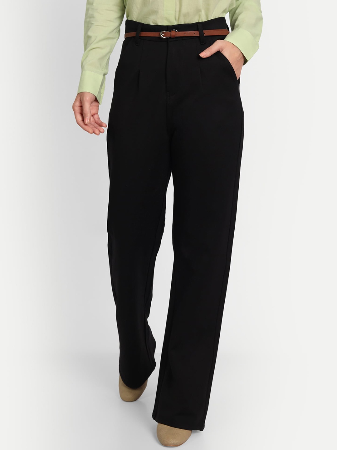 

Next One Women High-Rise Pleated Korean Trousers, Black