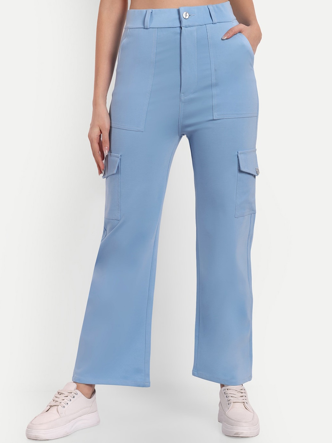 

Next One Women Smart Straight Fit High-Rise Easy Wash Cargos, Blue
